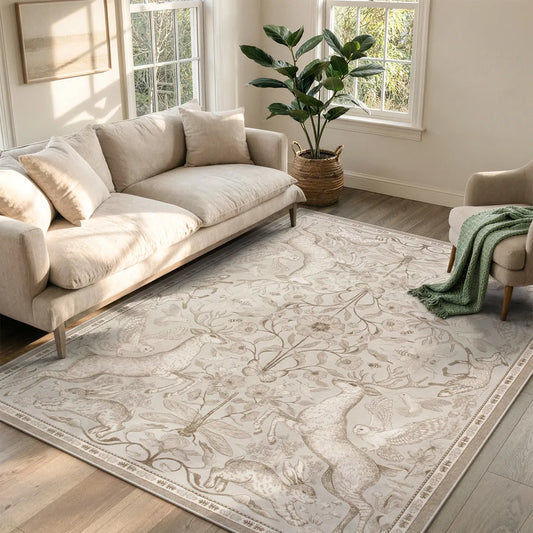 RUG ROBOT Area Rug for Living Room, Vintage Cottagecore Rug for Bedroom,Washable Woodland Rug for Dinning Room Nursery Playroom Non Slip Low Pile Stain Resistant