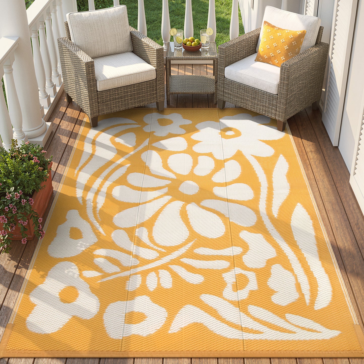 Moynesa Outdoor Rugs Waterproof, Plastic Straw RV Rugs for Outside, Large Portable RV Outdoor Rugs for Camping, Reversible Flower Picnic Mat for Camper Garden Tent