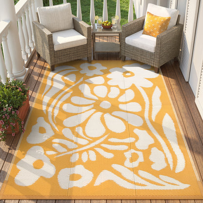 Moynesa Outdoor Rugs Waterproof, Plastic Straw RV Rugs for Outside, Large Portable RV Outdoor Rugs for Camping, Reversible Flower Picnic Mat for Camper Garden Tent