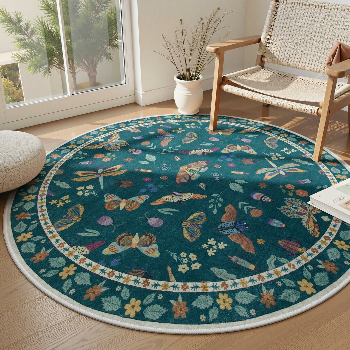 Moynesa Insect Area Rugs Washable Rug for Living Room Soft Natural Bedroom Rug Bug Accent Carpet for Dining Room Nursery Office Stain Resistant Non Slip