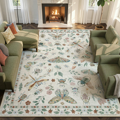 Moynesa Insect Area Rugs Washable Rug for Living Room Soft Natural Bedroom Rug Bug Accent Carpet for Dining Room Nursery Office Stain Resistant Non Slip