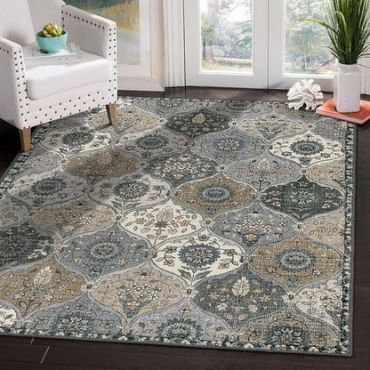 Moynesa Area Rug for Living Room Indoor Non-Slip Moroccan Trellis Washable Mat Large Oriental Accent Throw Rug for Kitchen Entryway Bathroom Bedroom Office Carpet