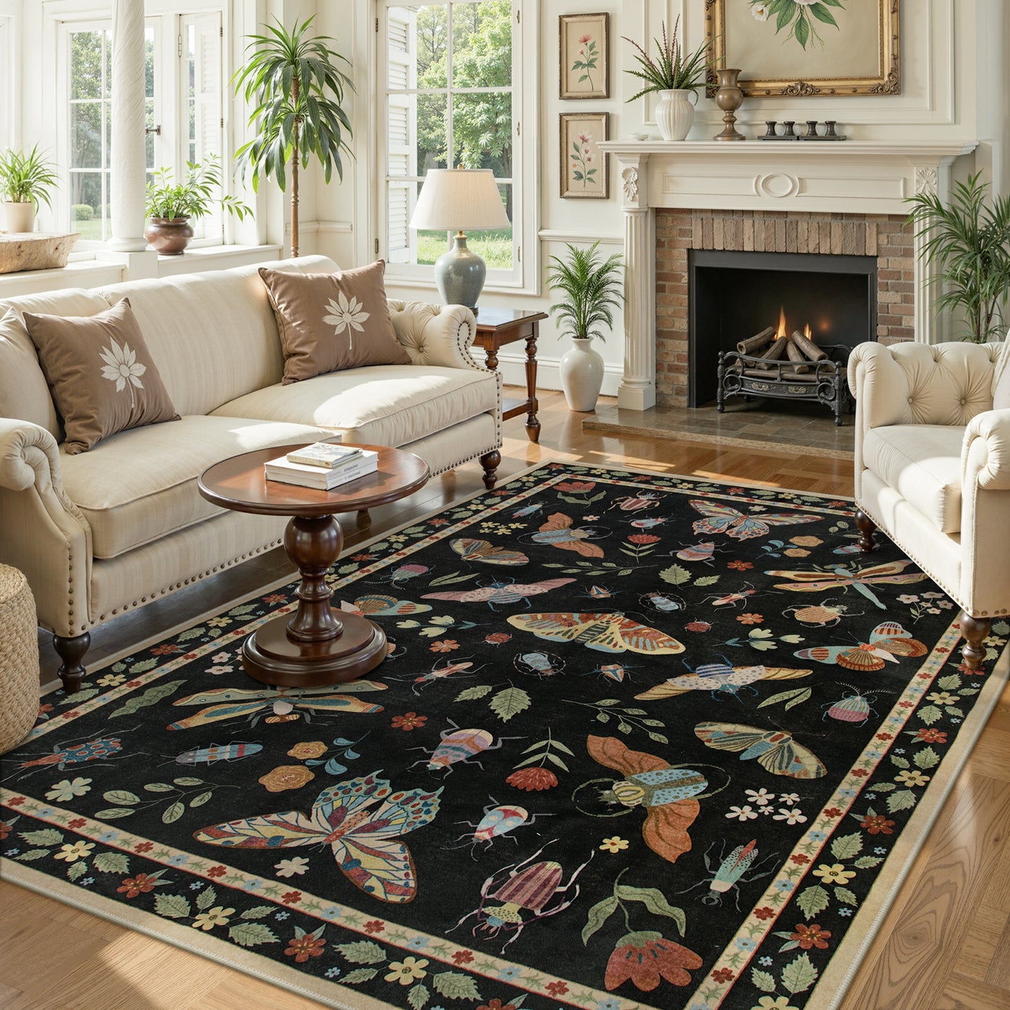 Moynesa Insect Area Rugs Washable Rug for Living Room Soft Natural Bedroom Rug Bug Accent Carpet for Dining Room Nursery Office Stain Resistant Non Slip