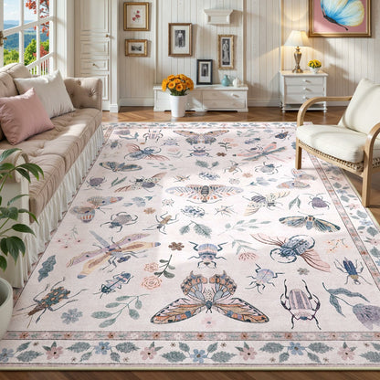 Moynesa Insect Area Rugs Washable Rug for Living Room Soft Natural Bedroom Rug Bug Accent Carpet for Dining Room Nursery Office Stain Resistant Non Slip
