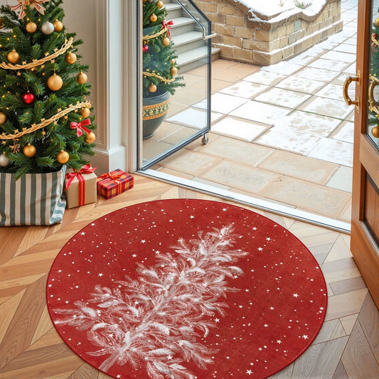 Lahome Christmas Round Rug Area Rug Red Christmas Tree Rug Washable Rug Indoor Carpet Decorative Circle Rug Round Non Slip Soft Rug Holiday Decor for Kitchen Bedroom Nursery