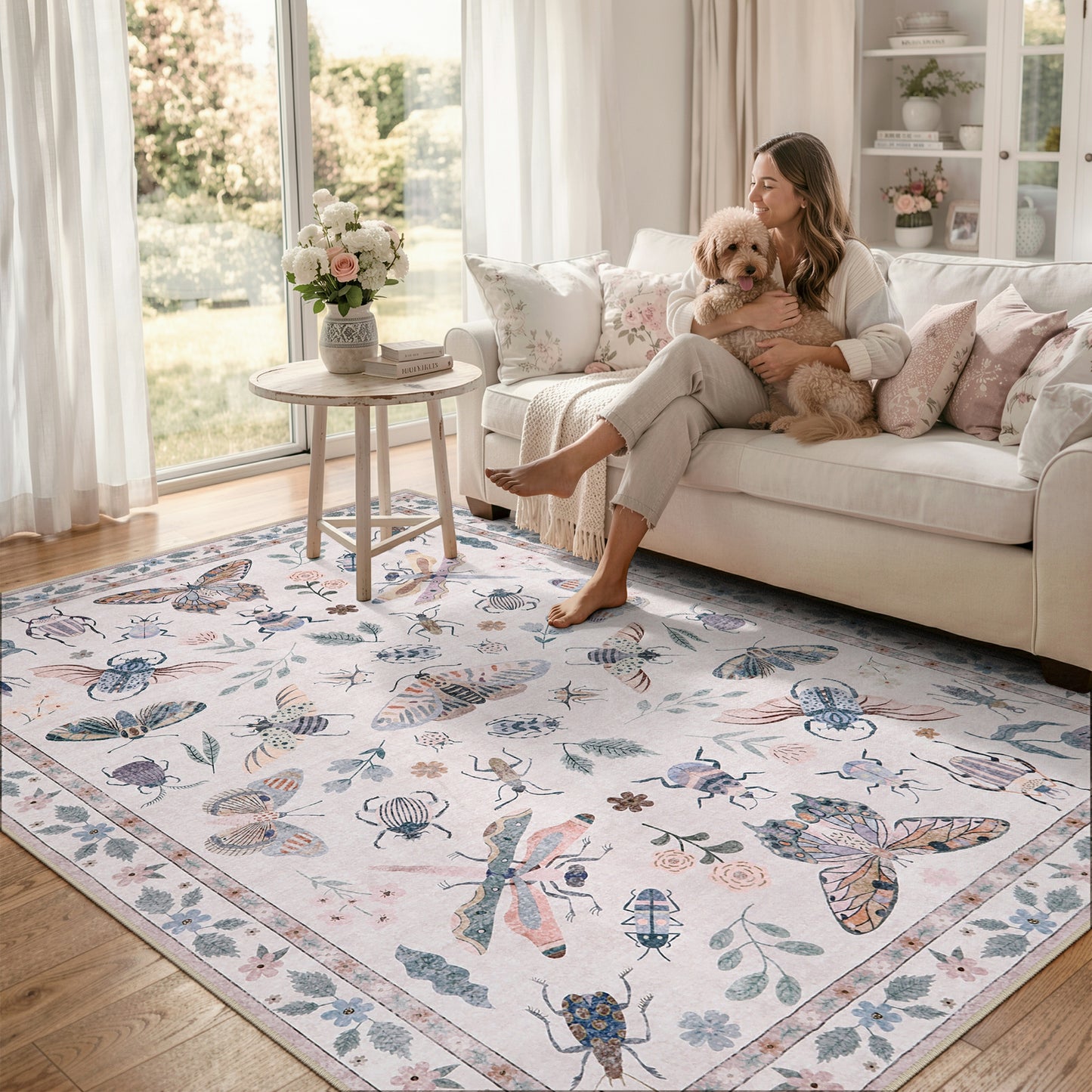 Moynesa Insect Area Rugs Washable Rug for Living Room Soft Natural Bedroom Rug Bug Accent Carpet for Dining Room Nursery Office Stain Resistant Non Slip