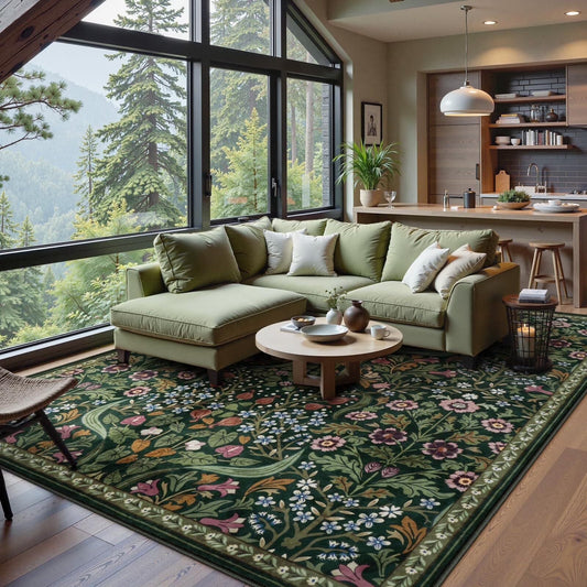 Lahome Floral Washable Rug, Large Rugs for Living Room, Soft Boho Bedroom Rugs, Non Slip Botanical Ultra Thin Floor Carpet for Dining Room Nursery