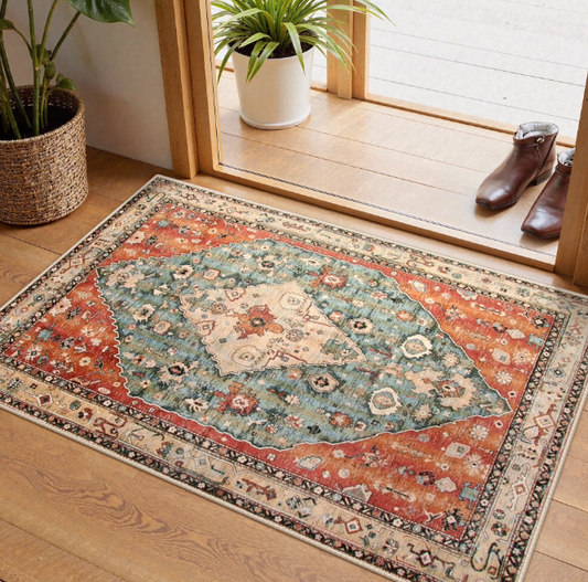 Lahome Area Rugs for Living Room,Machine Washable Rugs,Low Pile Non Slip Vintage Floral Print Rug Carpet for Entryway,Hallway,Kitchen,Home Decor,Geometric Tribal