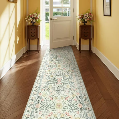 Moynesa Boho Green Area Rugs Living Room, Washable Floral Large Area Rugs for Bedroom, Soft Non-Slip Thin Rug for Nursery Kids Playroom Home