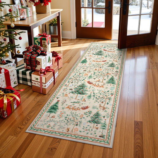 Lahome Christmas Vintage Washable Area Rugs,Soft Ultra-Thin Rugs for Living Room Bedroom, Easy Clean Boho Non-Slip Accent Carpet for Dining Room Office Holiday Decor