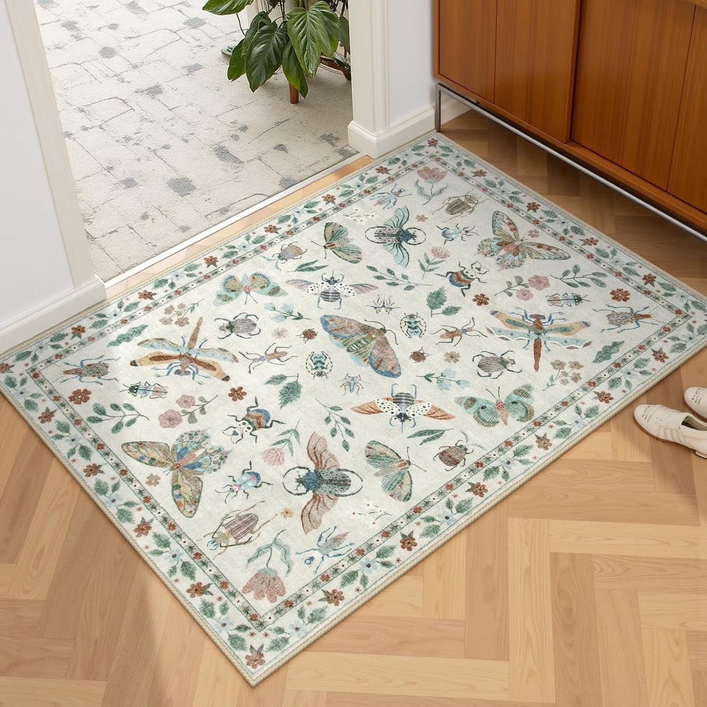 Moynesa Insect Print Washable Area Rugs, Soft Rugs for Living Room Ultra-Thin Non-Shedding Modern Bedroom Rug, Stain Resistant Throw Rug Large Carpet for Dining Room