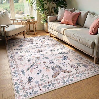 Moynesa Insect Area Rugs Washable Rug for Living Room Soft Natural Bedroom Rug Bug Accent Carpet for Dining Room Nursery Office Stain Resistant Non Slip