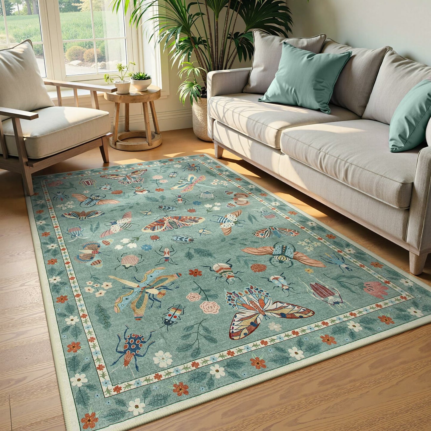 Moynesa Insect Area Rugs Washable Rug for Living Room Soft Natural Bedroom Rug Bug Accent Carpet for Dining Room Nursery Office Stain Resistant Non Slip