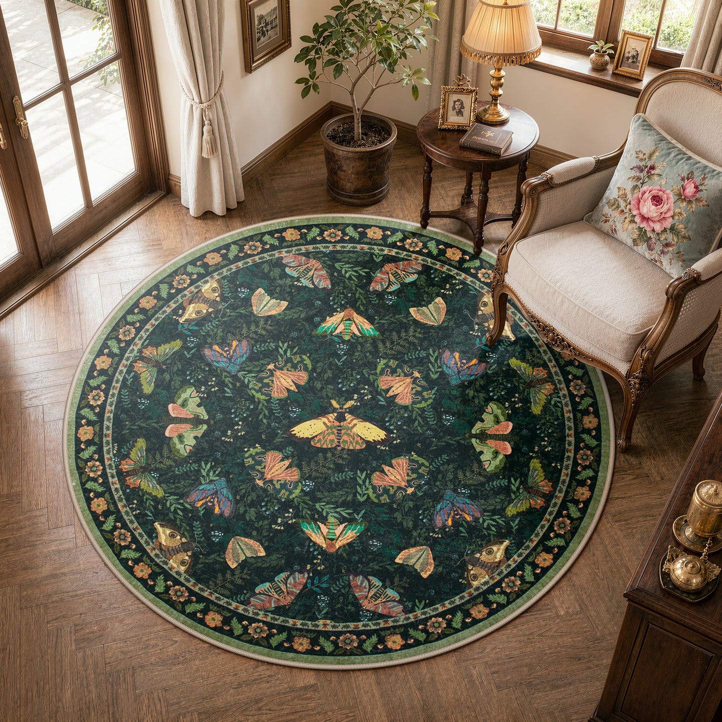 Moynesa Bug Area Rugs Washable Rug for Living Room, Soft Vintage Insect Carpet, Botanical Accent Rug for Bedroom Dining Room Office Stain Resistant Non Slip