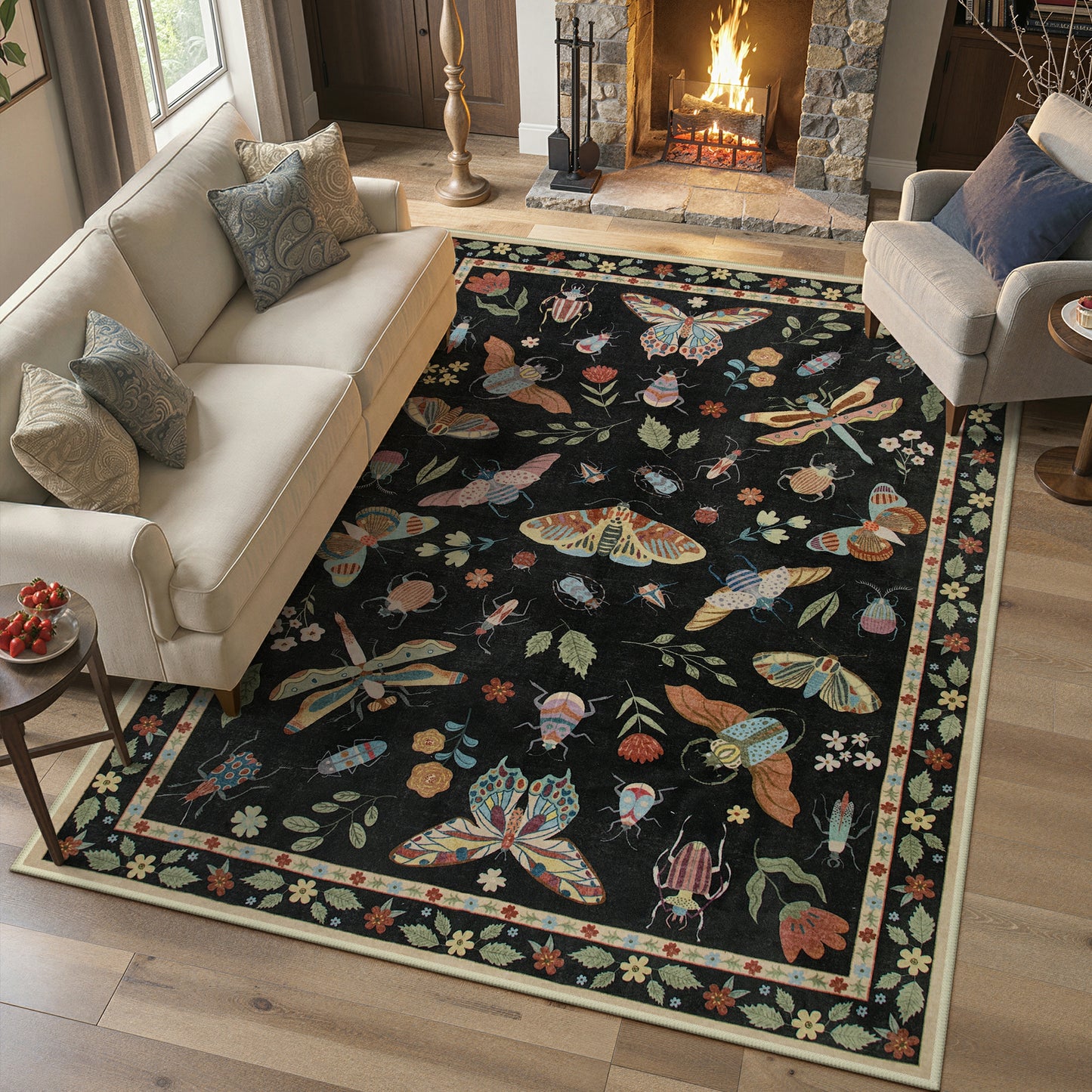 Moynesa Insect Area Rugs Washable Rug for Living Room Soft Natural Bedroom Rug Bug Accent Carpet for Dining Room Nursery Office Stain Resistant Non Slip