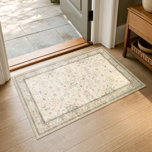 Moynesa Washable Area Rugs for Living Room, Vintage Medallion Distressed Carpet, Soft Low Pile Traditional Accent Rug for Bedroom Dining Room Office Farmhouse Indoor Home Decor