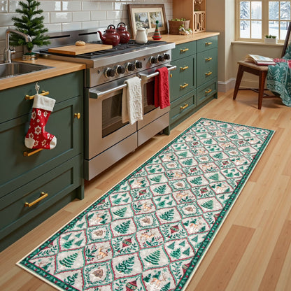 Moynesa Christmas Runner Rugs for Hallway, Washable Kitchen Rug Carpet Runner,Non-Slip Low Pile Soft Winter Moroccan Holiday Xmas Decor Modern Mat for Entrance Bedroom Laundry