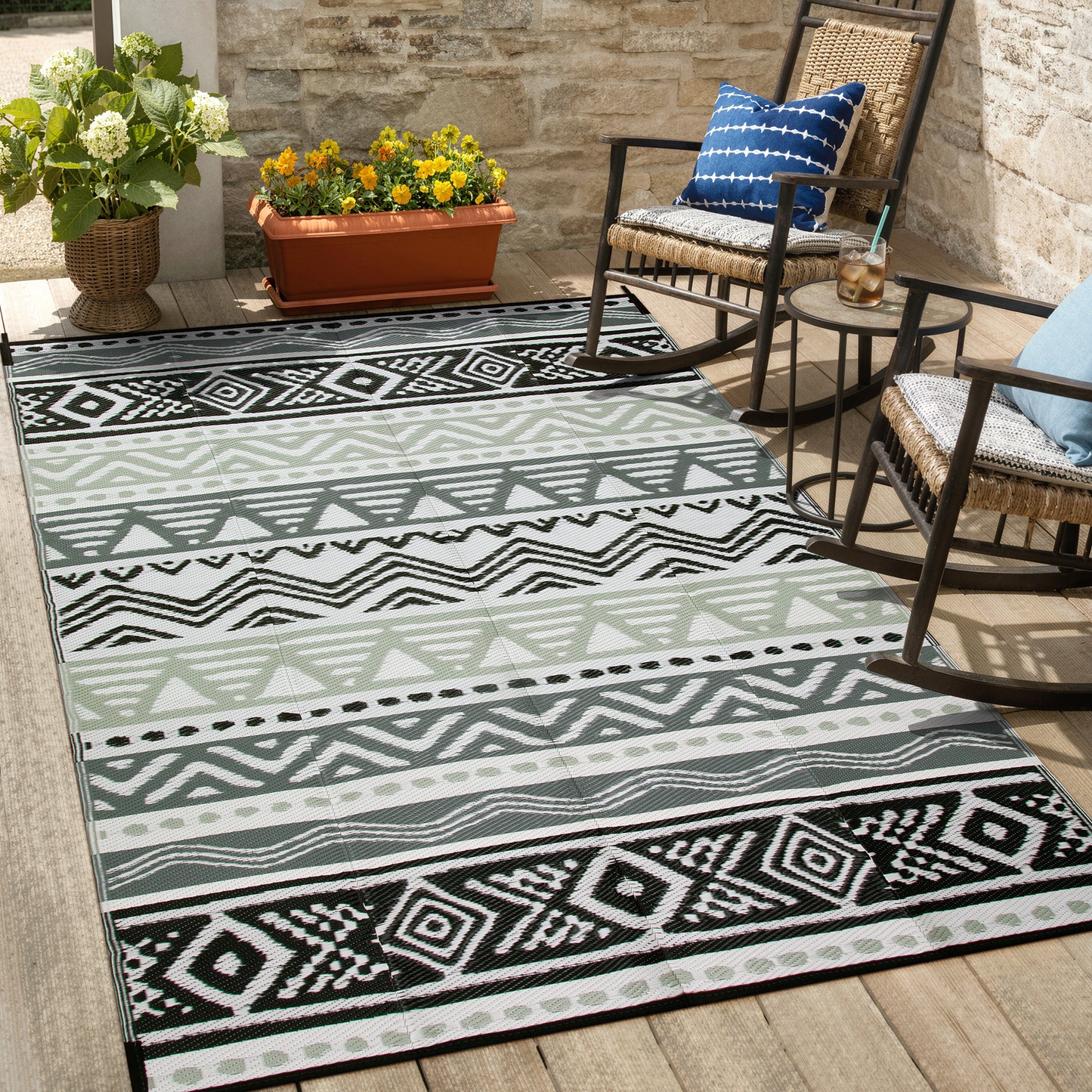Moynesa Outdoor Rug Waterproof, Lightweight Plastic Straw Rug for Camping RV, Reversible Outside Carpet for Patio Deck Porch Balcony Picnic Tent