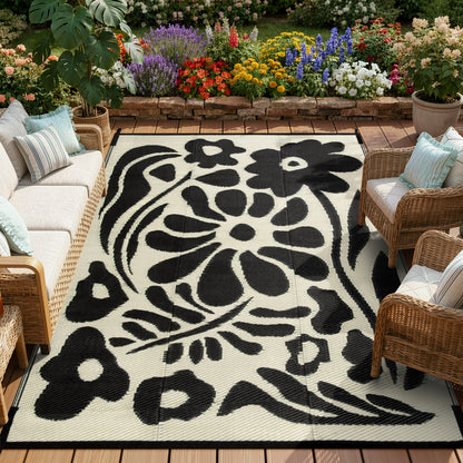 Moynesa Outdoor Rugs Waterproof, Plastic Straw RV Rugs for Outside, Large Portable RV Outdoor Rugs for Camping, Reversible Flower Picnic Mat for Camper Garden Tent