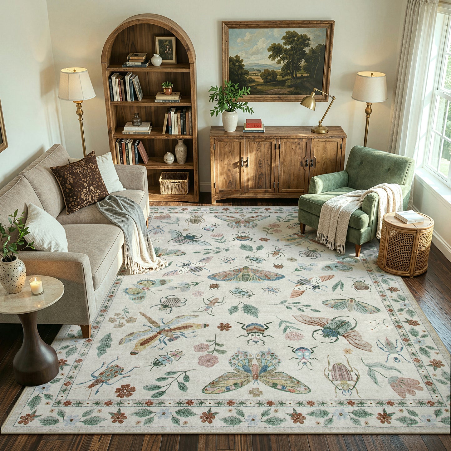 Moynesa Insect Area Rugs Washable Rug for Living Room Soft Natural Bedroom Rug Bug Accent Carpet for Dining Room Nursery Office Stain Resistant Non Slip