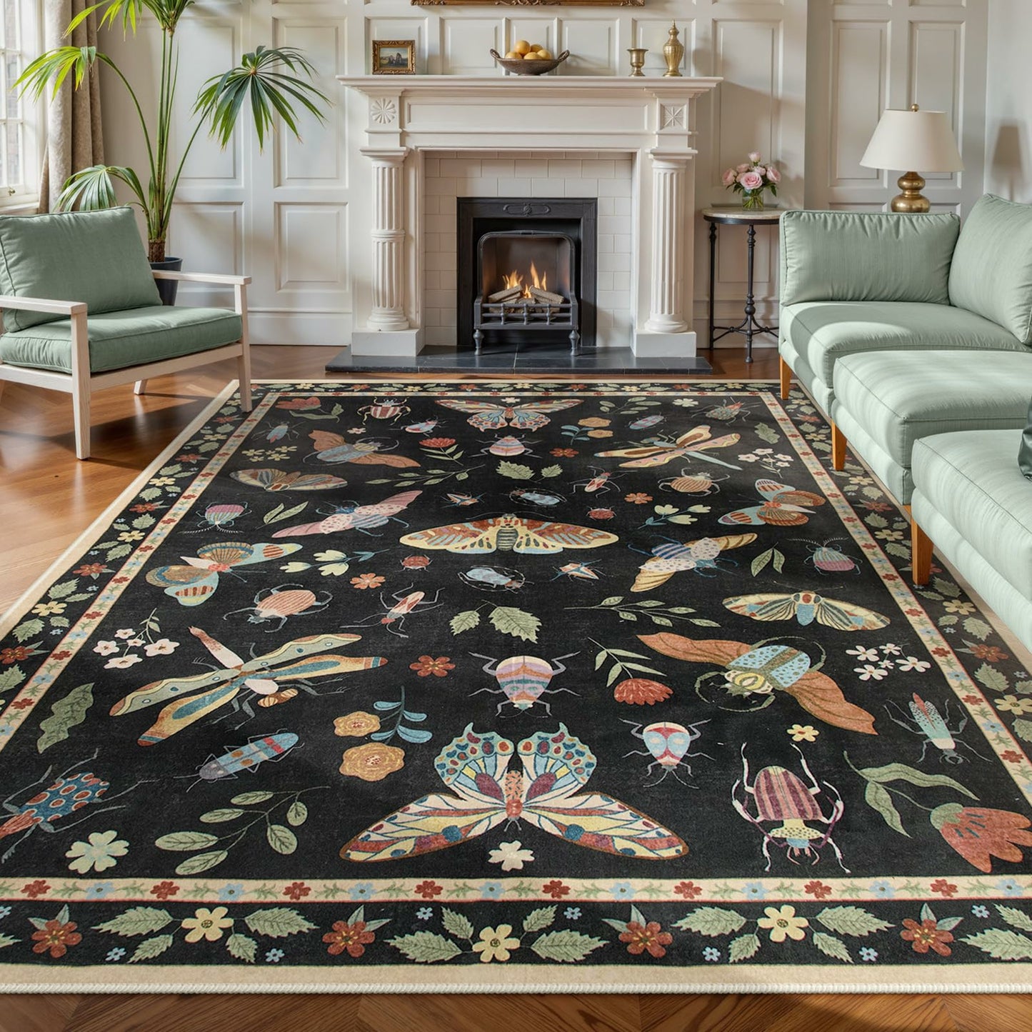 Moynesa Insect Area Rugs Washable Rug for Living Room Soft Natural Bedroom Rug Bug Accent Carpet for Dining Room Nursery Office Stain Resistant Non Slip