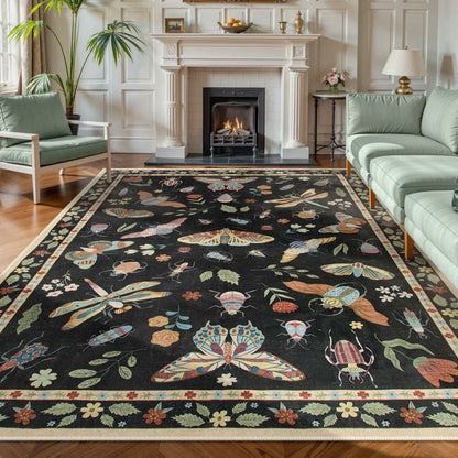 Moynesa Insect Area Rugs Washable Rug for Living Room Soft Natural Bedroom Rug Bug Accent Carpet for Dining Room Nursery Office Stain Resistant Non Slip