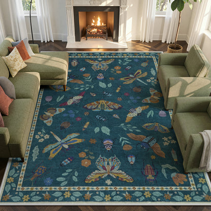 Moynesa Insect Area Rugs Washable Rug for Living Room Soft Natural Bedroom Rug Bug Accent Carpet for Dining Room Nursery Office Stain Resistant Non Slip