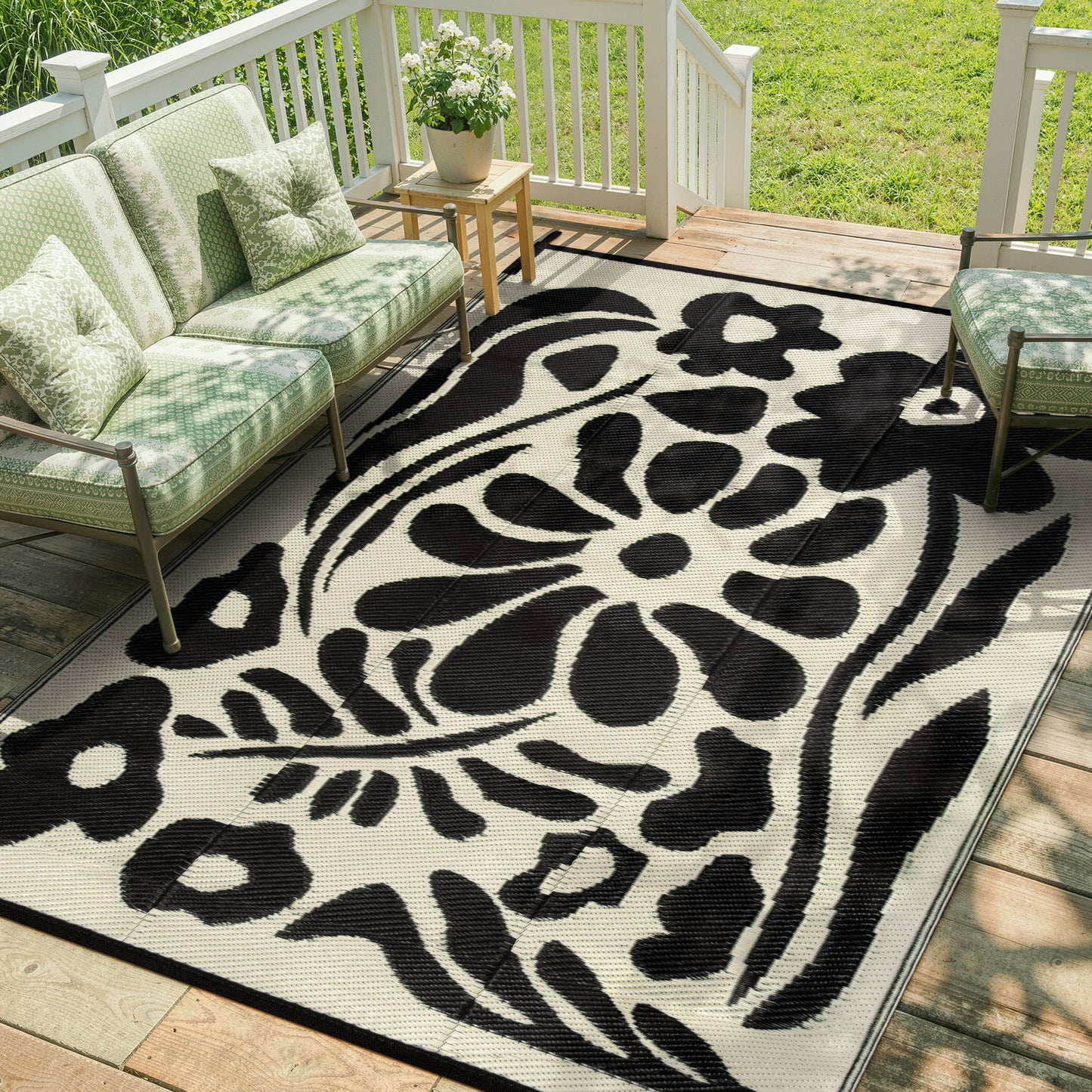 Moynesa Outdoor Rugs Waterproof, Plastic Straw RV Rugs for Outside, Large Portable RV Outdoor Rugs for Camping, Reversible Flower Picnic Mat for Camper Garden Tent