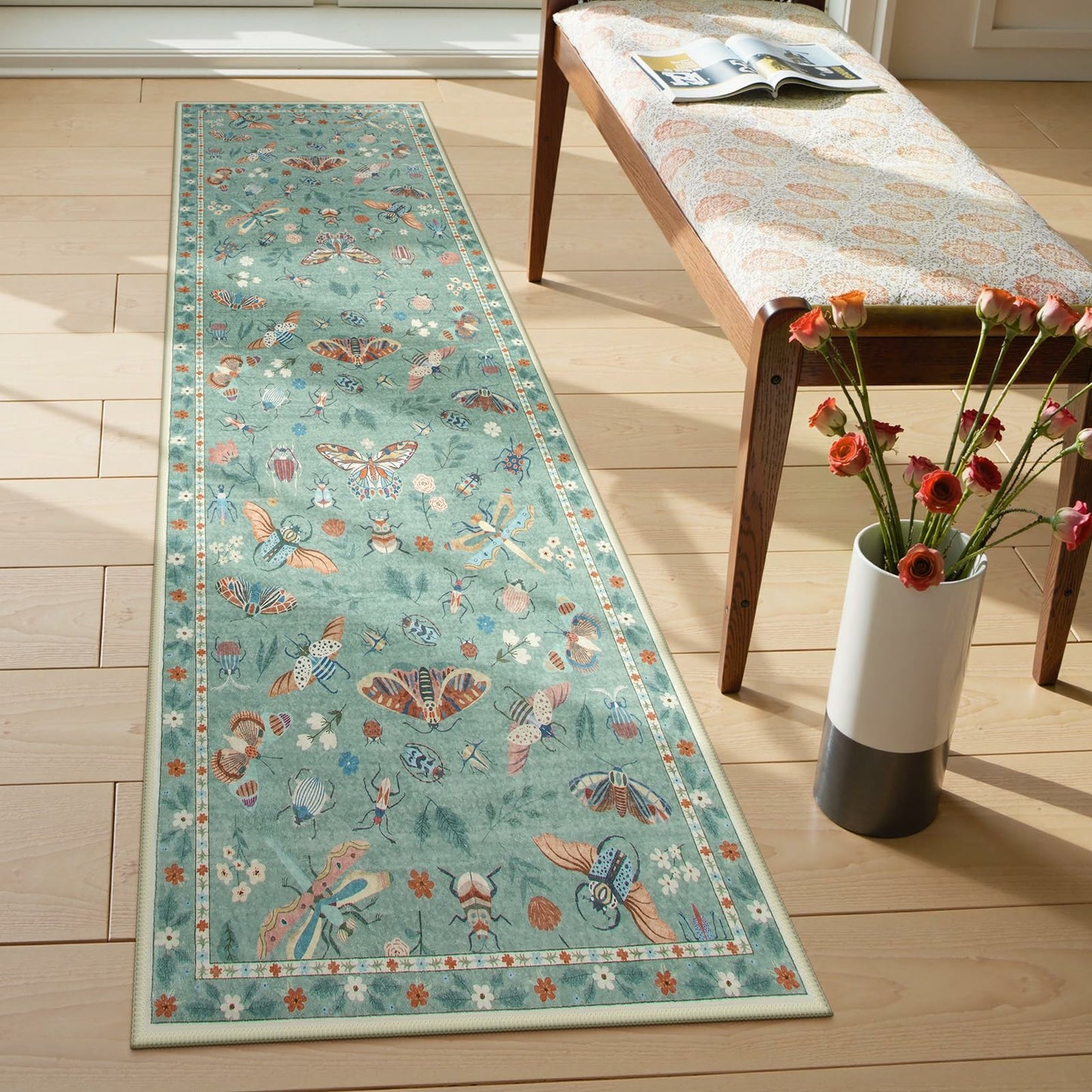 Moynesa Insect Area Rugs Washable Rug for Living Room Soft Natural Bedroom Rug Bug Accent Carpet for Dining Room Nursery Office Stain Resistant Non Slip