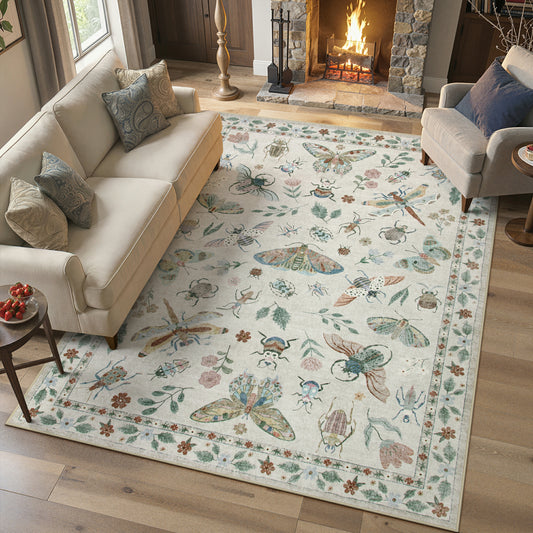 Moynesa Insect Area Rugs Washable Rug for Living Room Soft Natural Bedroom Rug Bug Accent Carpet for Dining Room Nursery Office Stain Resistant Non Slip