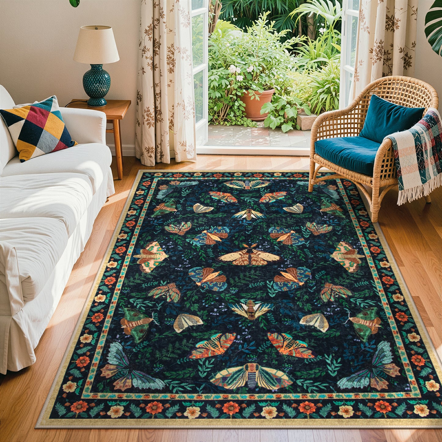 Moynesa Bug Area Rugs Washable Rug for Living Room, Soft Vintage Insect Carpet, Botanical Accent Rug for Bedroom Dining Room Office Stain Resistant Non Slip