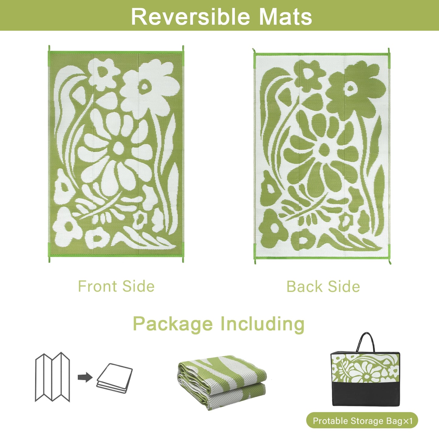 Lahome Outdoor RV Rug - Waterproof Reversible Plastic Straw Mat,Abstract Floral Pattern for Deck, Balcony & Camping