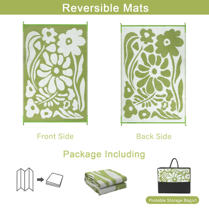 Lahome Outdoor RV Rug - Waterproof Reversible Plastic Straw Mat,Abstract Floral Pattern for Deck, Balcony & Camping