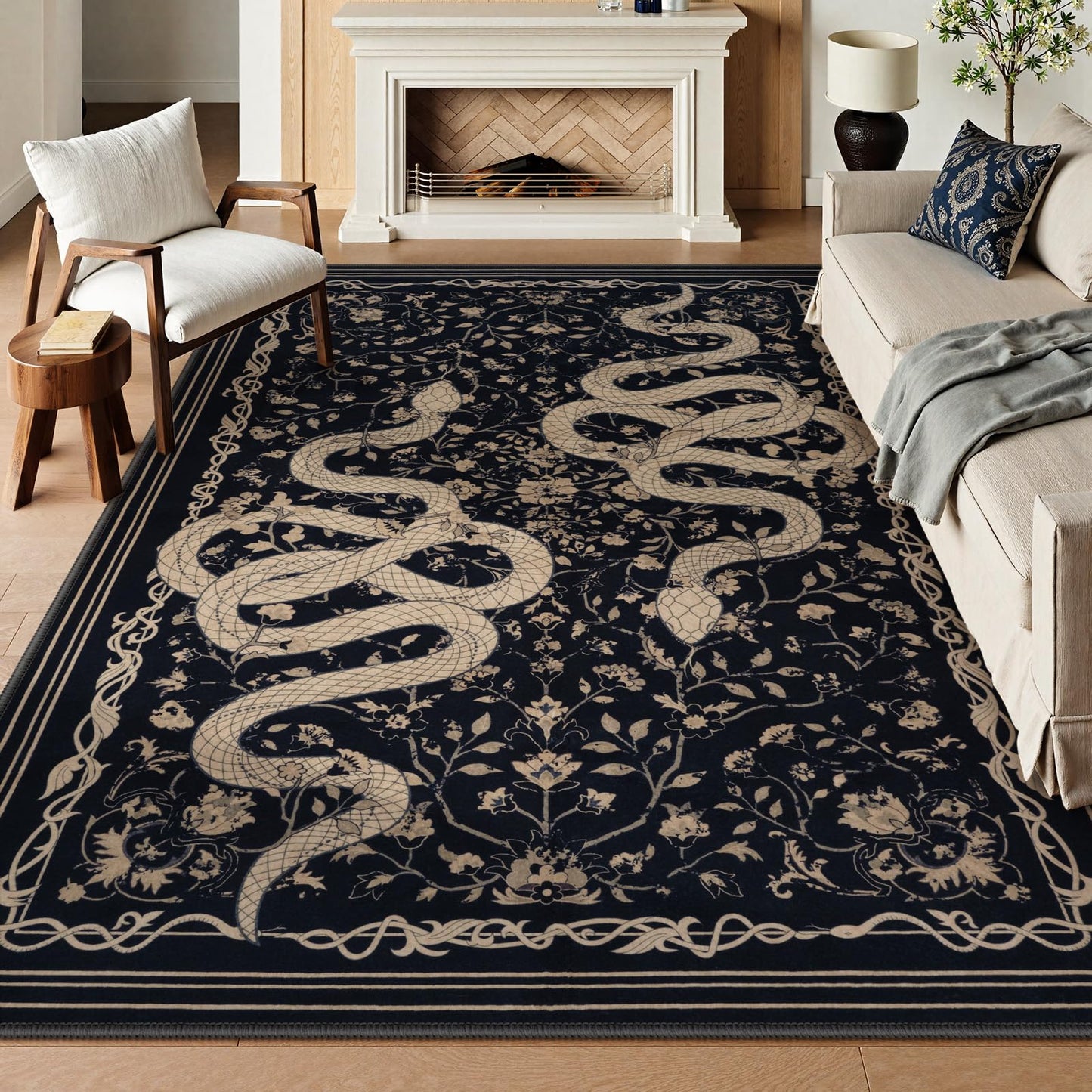 Moynesa Washable Area Rug - Snake Rug for Living Room, Non-Slip Soft Bedroom Rugs, Low Pile Indoor Carpet for Dining Room Home Office