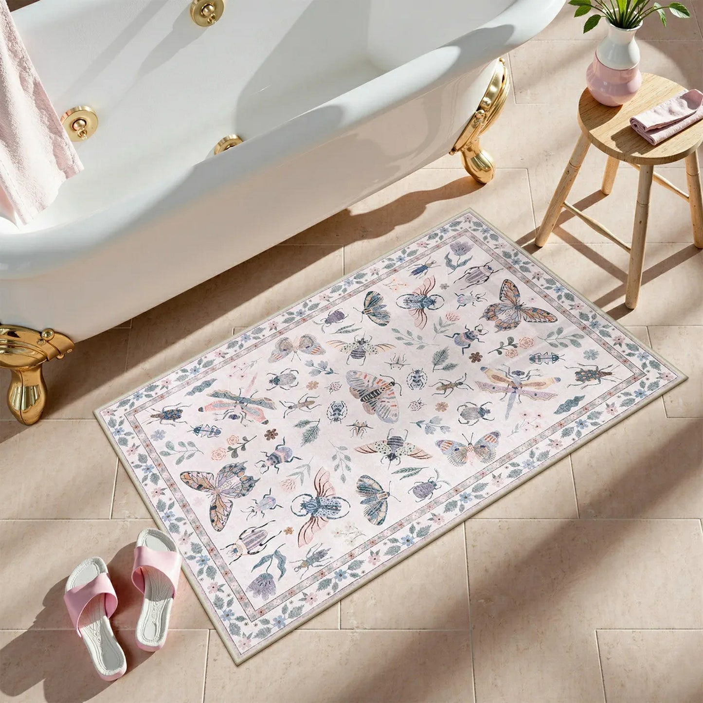 Moynesa Insect Area Rugs Washable Rug for Living Room Soft Natural Bedroom Rug Bug Accent Carpet for Dining Room Nursery Office Stain Resistant Non Slip