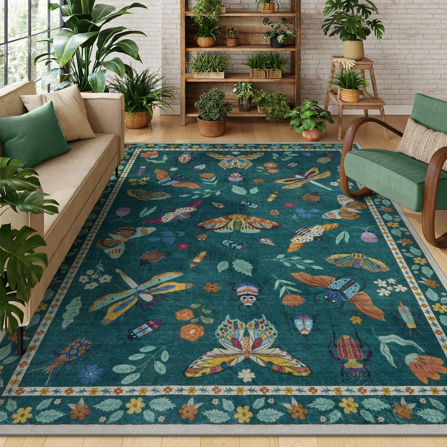 Moynesa Insect Area Rugs Washable Rug for Living Room Soft Natural Bedroom Rug Bug Accent Carpet for Dining Room Nursery Office Stain Resistant Non Slip