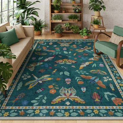Moynesa Insect Area Rugs Washable Rug for Living Room Soft Natural Bedroom Rug Bug Accent Carpet for Dining Room Nursery Office Stain Resistant Non Slip