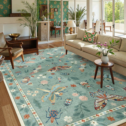 Moynesa Insect Area Rugs Washable Rug for Living Room Soft Natural Bedroom Rug Bug Accent Carpet for Dining Room Nursery Office Stain Resistant Non Slip