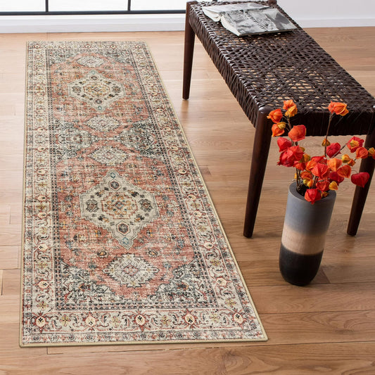 Lahome Washable Runners Area Rug for Hallways, Ultra Soft Runner Rug，Non-Slip Vintage Oriental Medallion Long Carpet for Kitchen Bedroom Laundry Bathroom