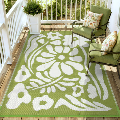 Moynesa Outdoor Rugs Waterproof, Plastic Straw RV Rugs for Outside, Large Portable RV Outdoor Rugs for Camping, Reversible Flower Picnic Mat for Camper Garden Tent