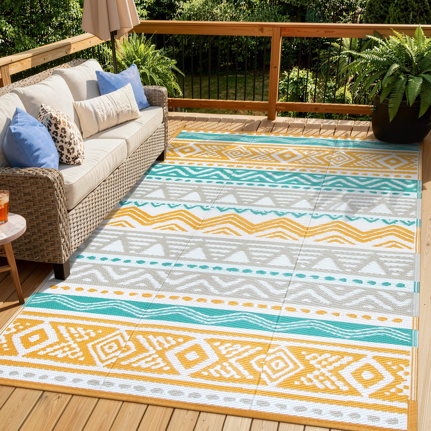 Moynesa Outdoor Rug Waterproof, Lightweight Plastic Straw Rug for Camping RV, Reversible Outside Carpet for Patio Deck Porch Balcony Picnic Tent