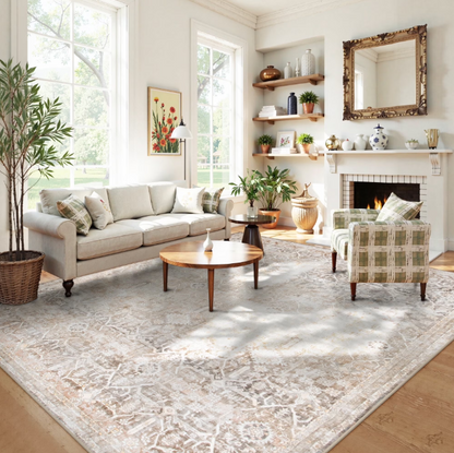 Lahome Area Rug for Living Room, Machine Washable Neutral Farmhouse Rugs for Bedroom, Soft Non-Slip Low Pile Indoor Floor Accent Carpet for Office Entryway Nursery Dining Room