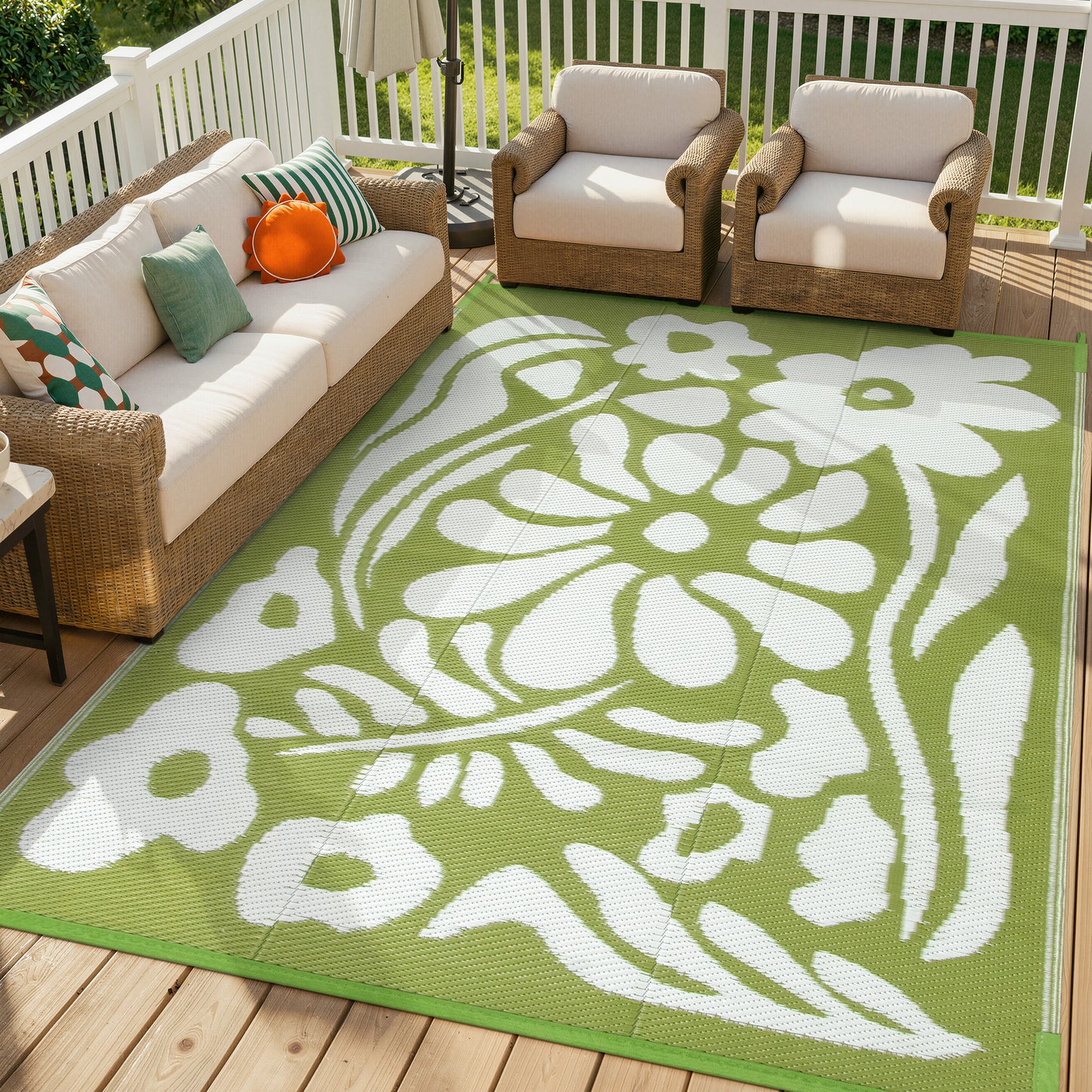 Moynesa Outdoor Rugs Waterproof, Plastic Straw RV Rugs for Outside, Large Portable RV Outdoor Rugs for Camping, Reversible Flower Picnic Mat for Camper Garden Tent