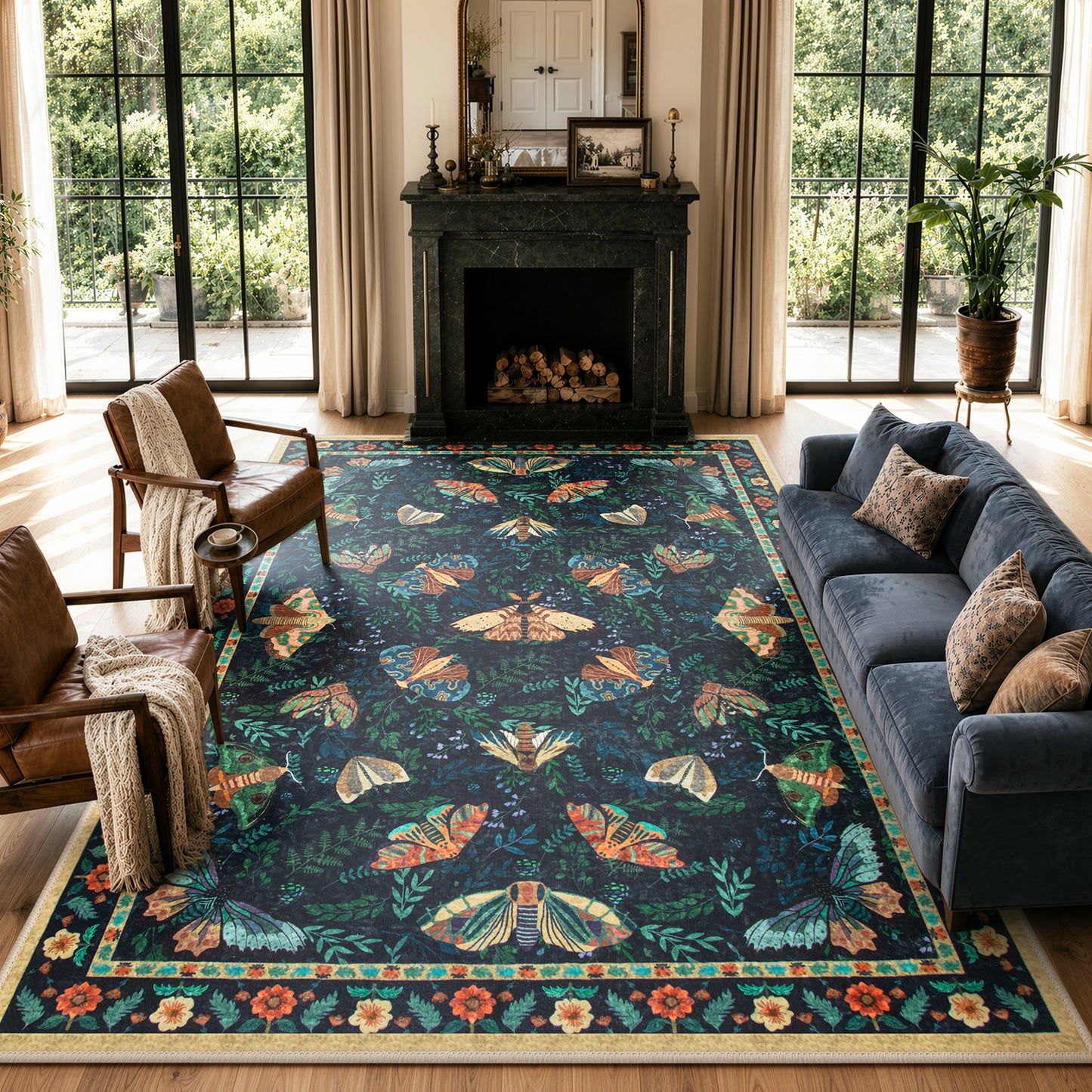 Moynesa Bug Area Rugs Washable Rug for Living Room, Soft Vintage Insect Carpet, Botanical Accent Rug for Bedroom Dining Room Office Stain Resistant Non Slip