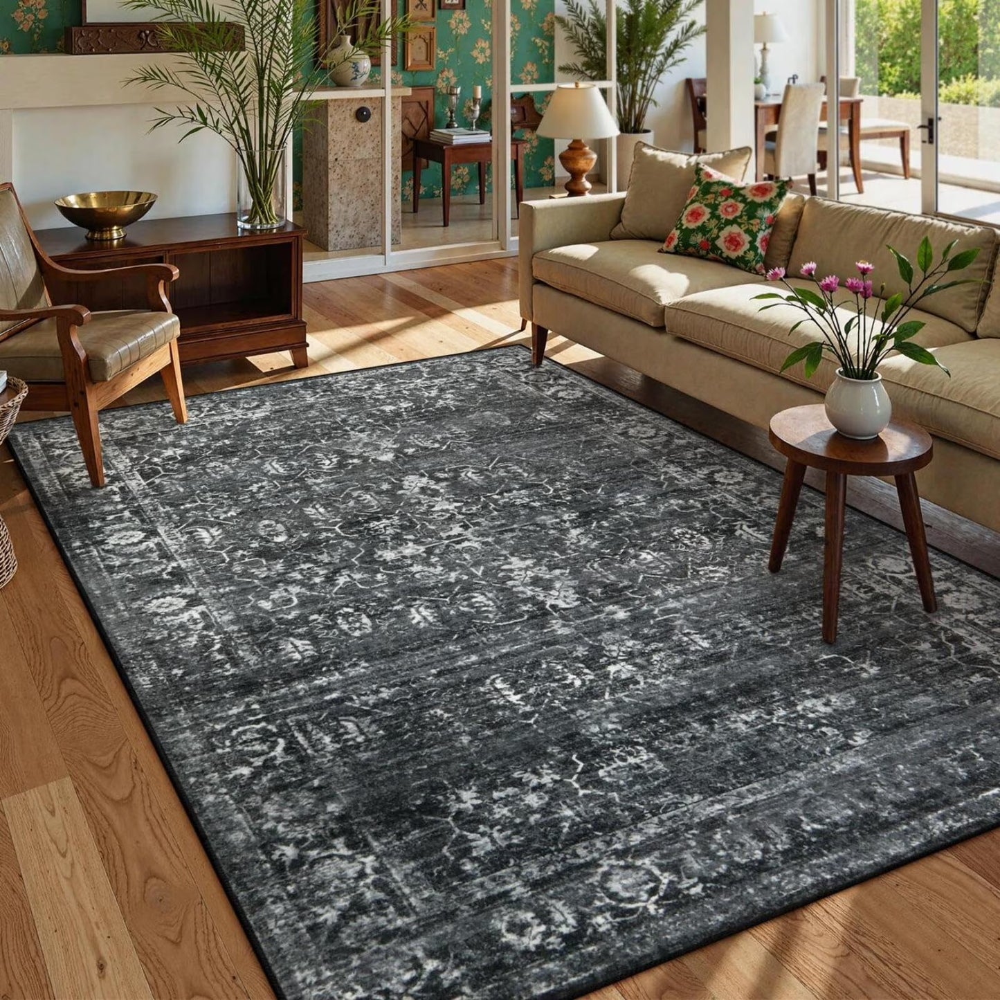Moynesa Washable Area Rugs, Rugs for Bedroom Soft Rugs for Bedroom Aesthetic Boys,Retro Distressed Non Slip Throw Rug Carpet Dining Room Rugs for Under Table