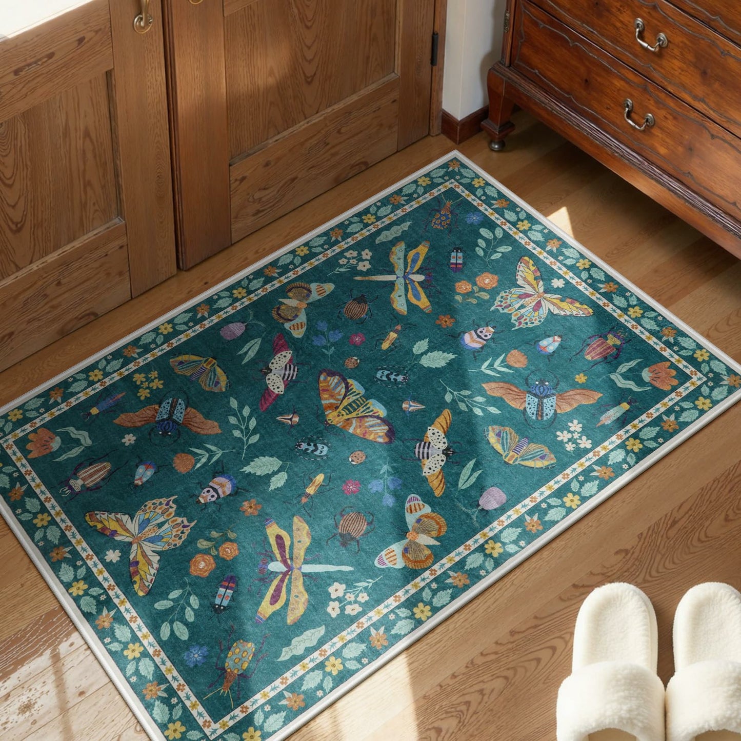Moynesa Insect Area Rugs Washable Rug for Living Room Soft Natural Bedroom Rug Bug Accent Carpet for Dining Room Nursery Office Stain Resistant Non Slip