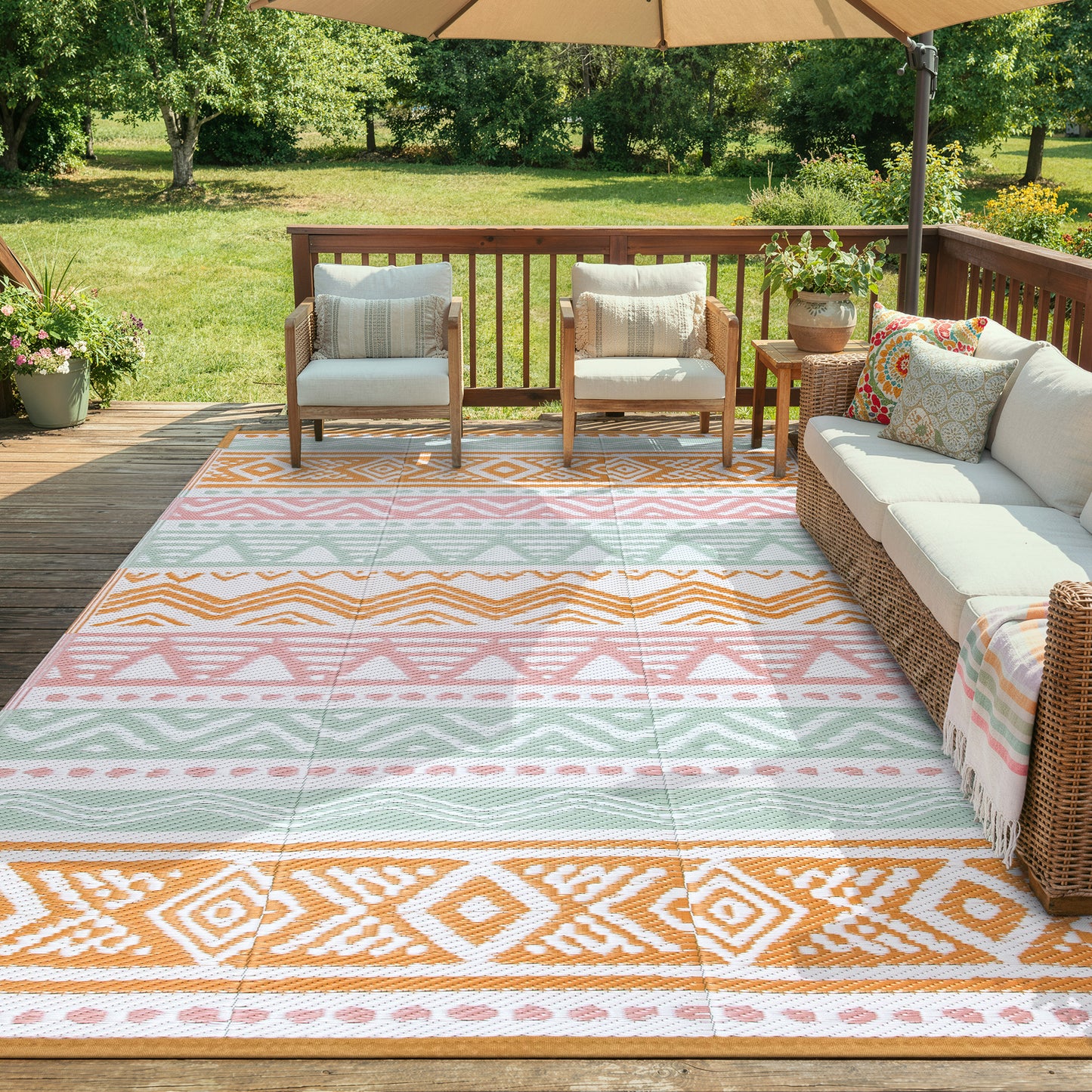 Moynesa Outdoor Rug Waterproof, Lightweight Plastic Straw Rug for Camping RV, Reversible Outside Carpet for Patio Deck Porch Balcony Picnic Tent