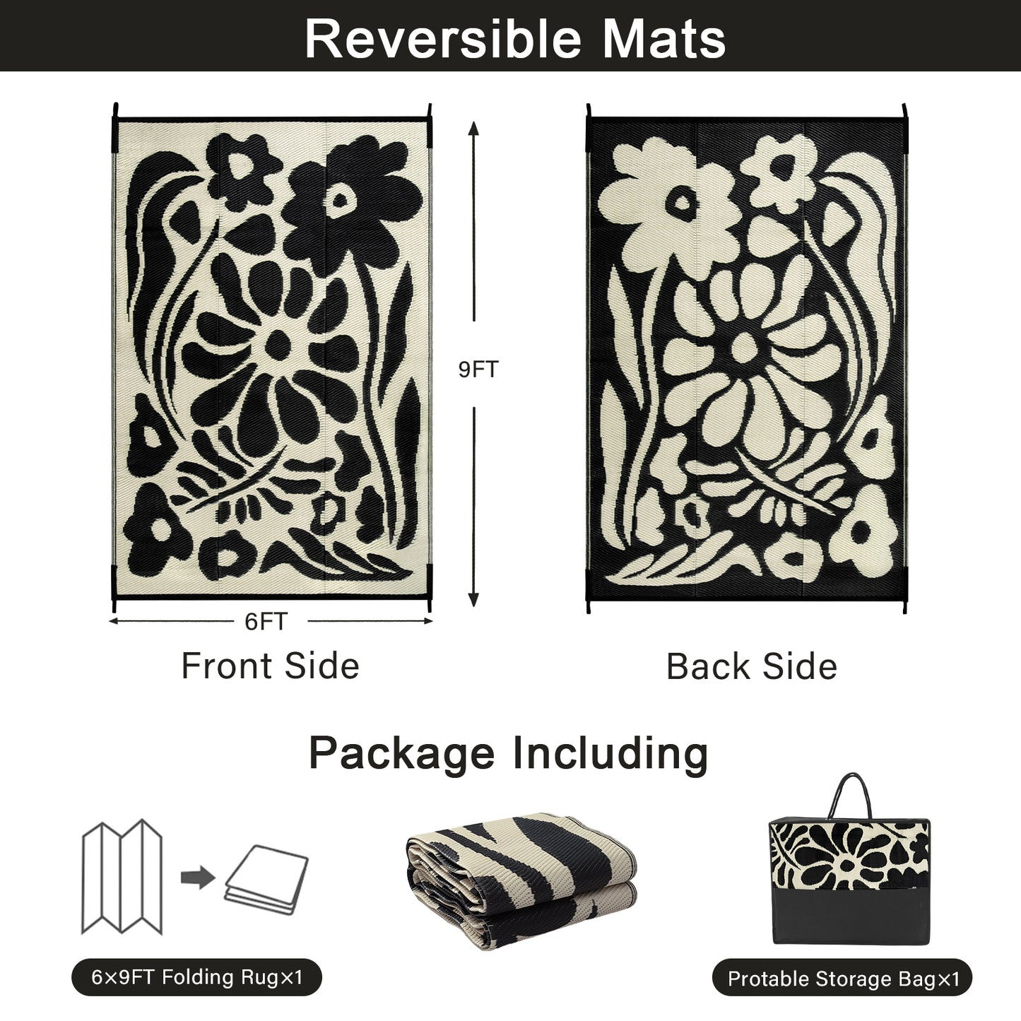 Lahome Outdoor RV Rug - Waterproof Reversible Plastic Straw Mat,Abstract Floral Pattern for Deck, Balcony & Camping