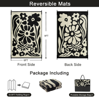 Lahome Outdoor RV Rug - Waterproof Reversible Plastic Straw Mat,Abstract Floral Pattern for Deck, Balcony & Camping