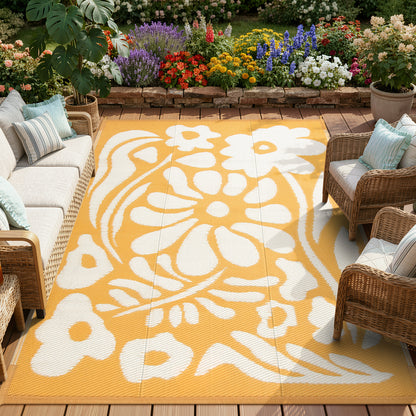 Moynesa Outdoor Rugs Waterproof, Plastic Straw RV Rugs for Outside, Large Portable RV Outdoor Rugs for Camping, Reversible Flower Picnic Mat for Camper Garden Tent